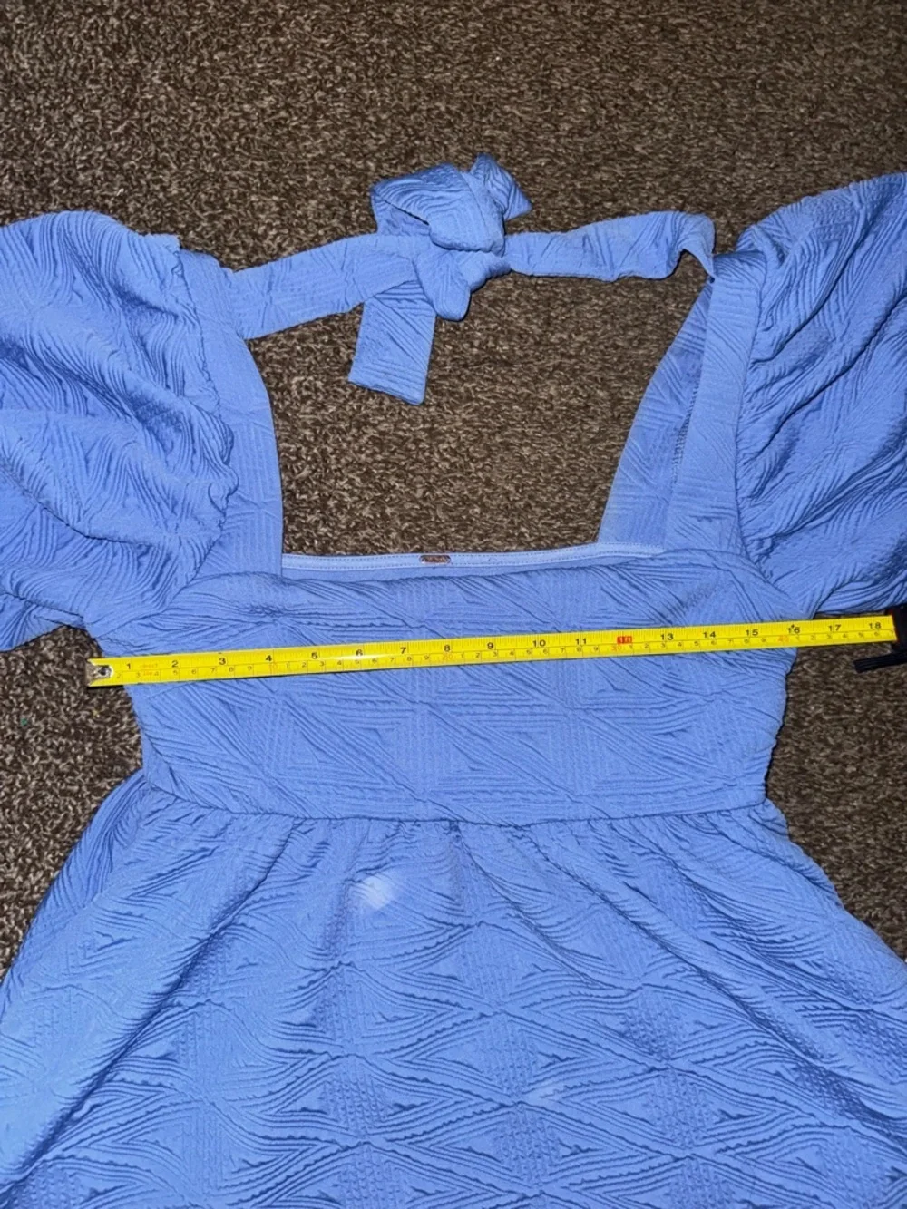 Free People Blue Textured Puff Sleeve Dress